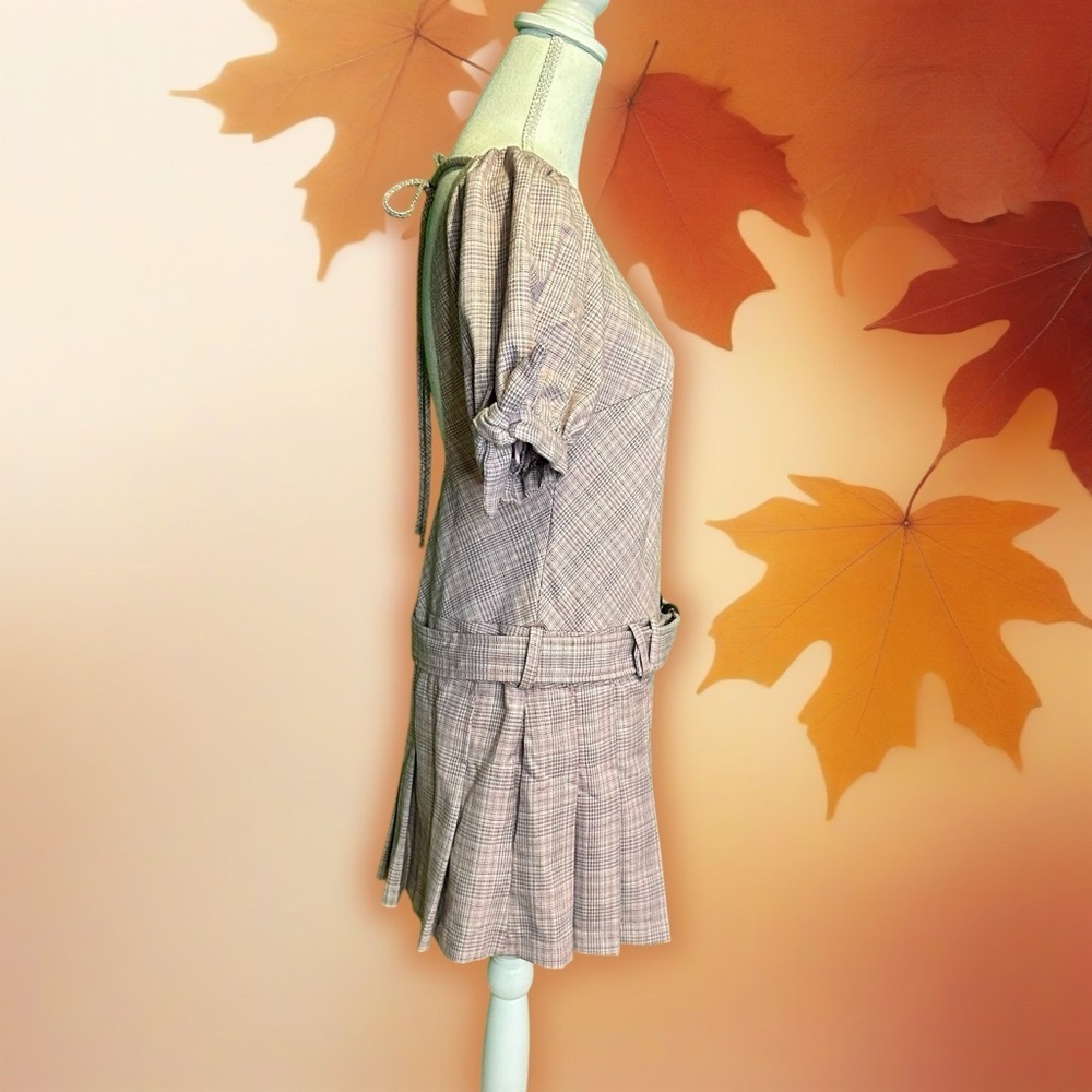 NWOT Free People ‘Sevi’ Plaid Belted Mini Dress in “Gray & Pink Combo” Sz Small - Picture 14 of 16